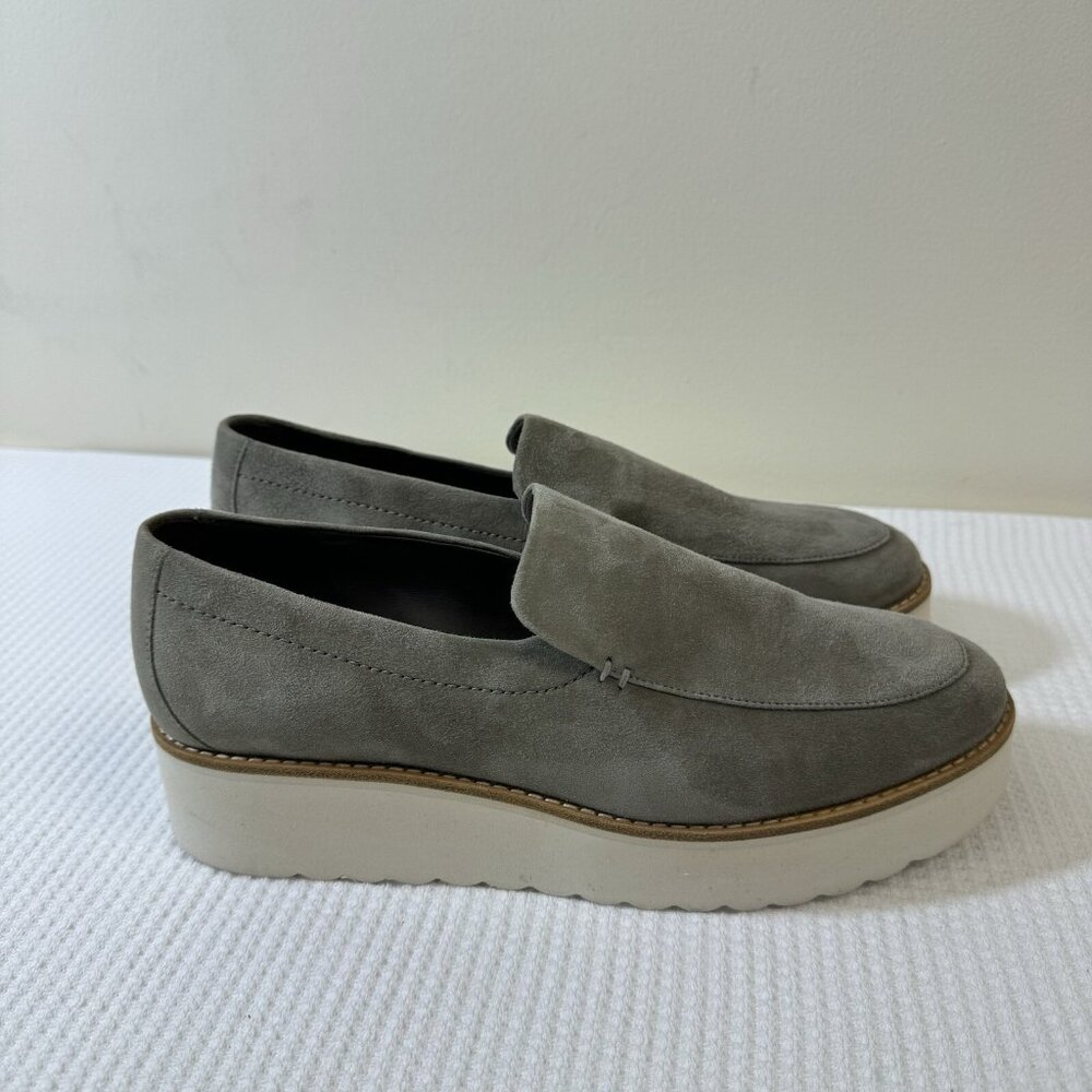 Vince Suede Platform Loafer in Graish Beige 9.5
